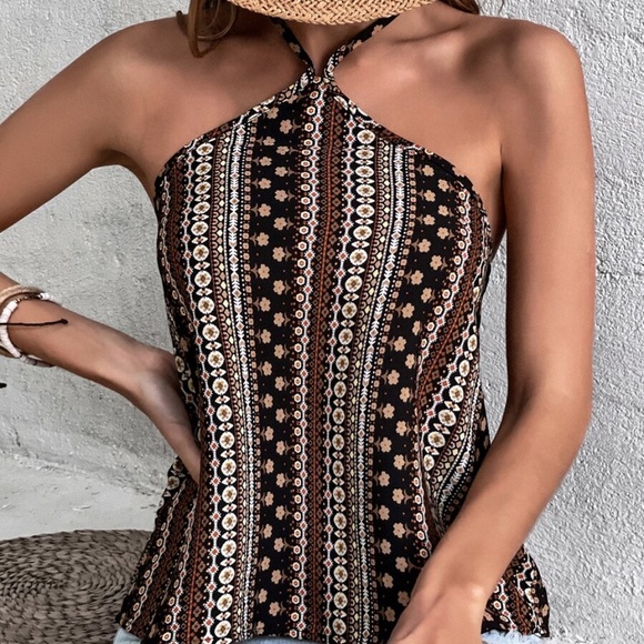 Boho Floral print Halter Tank Top - Picture 2 of 6